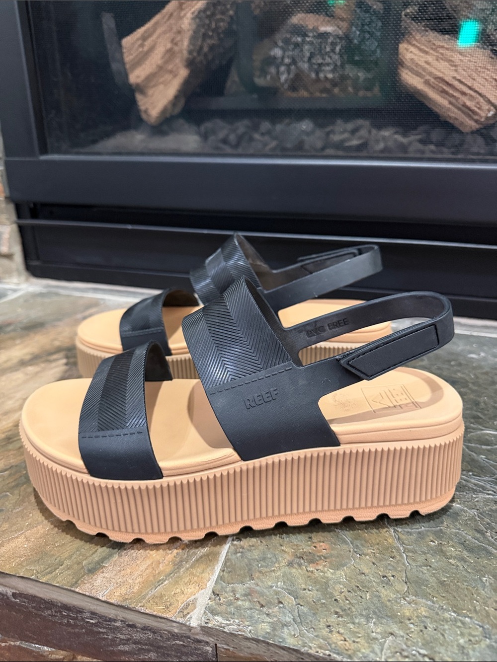 Reef Black and Tan Platform Sandals